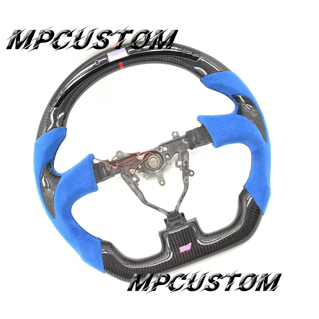 Mpcustom for Subaru wrx sti 2003-2007 carbon fiber steering wheel gloss and blue Alcantara