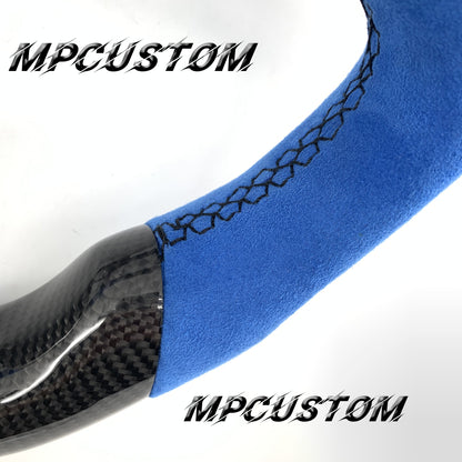 Mpcustom for Subaru wrx sti 2003-2007 carbon fiber steering wheel gloss and blue Alcantara