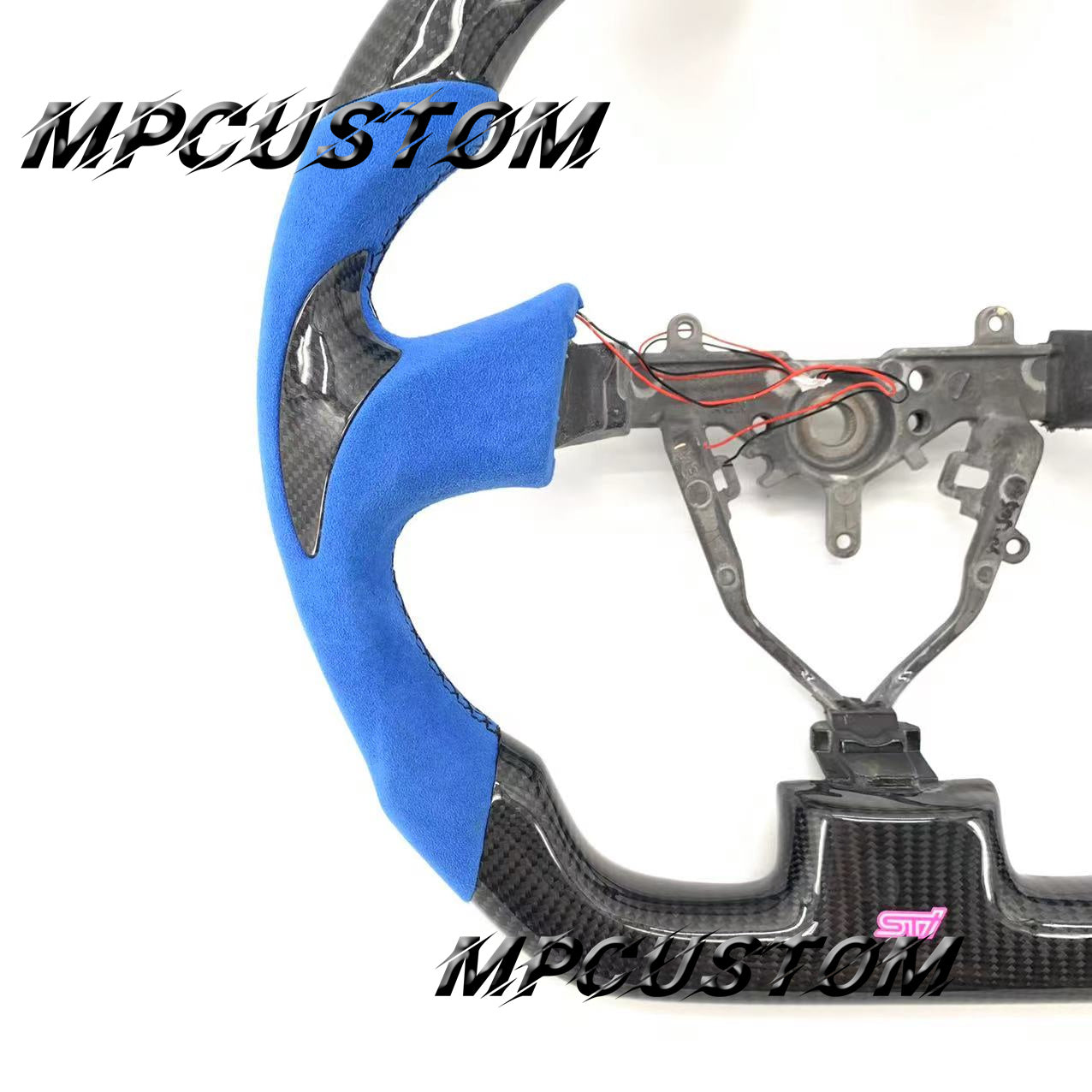 Mpcustom for Subaru wrx sti 2003-2007 carbon fiber steering wheel gloss and blue Alcantara