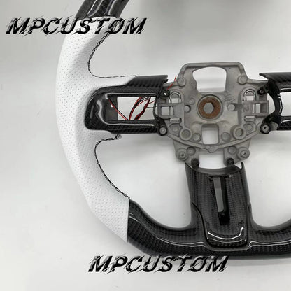 Mpcustom for Ford Mustang 2015-2017 carbon fiber steering wheel gloss and white perforated leather