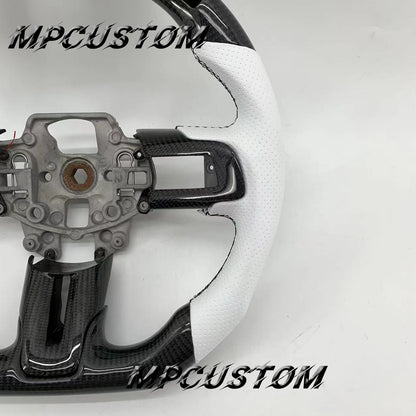Mpcustom for Ford Mustang 2015-2017 carbon fiber steering wheel gloss and white perforated leather
