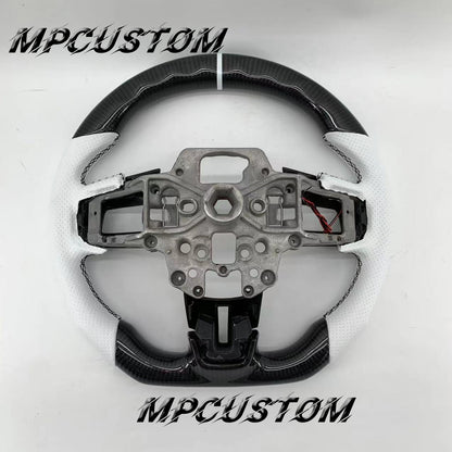 Mpcustom for Ford Mustang 2015-2017 carbon fiber steering wheel gloss and white perforated leather