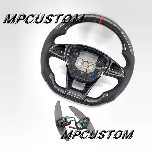 Mpcustom for Mercedes Benz 808AMG /W205 AMG carbon fiber steering wheel gloss and red stripe line