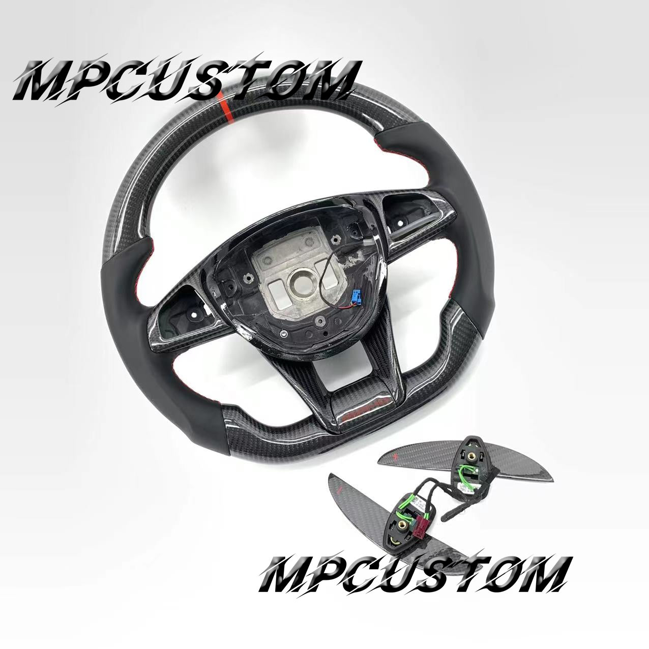 Mpcustom for Mercedes Benz 808AMG /W205 AMG carbon fiber steering wheel red stripe line and round top