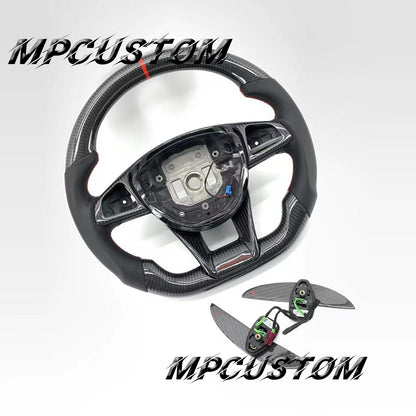 Mpcustom for Mercedes Benz 808AMG /W205 AMG carbon fiber steering wheel red stripe line and round top