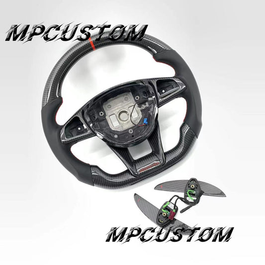 Mpcustom for Mercedes Benz 808AMG /W205 AMG carbon fiber steering wheel red stripe line and round top