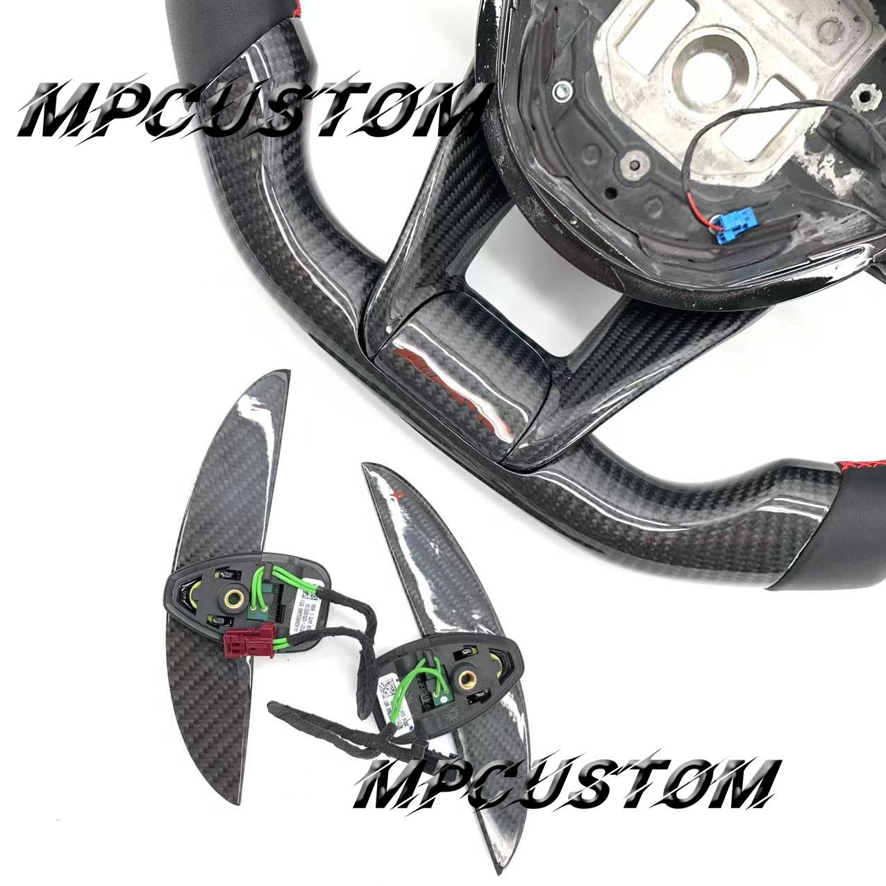 Mpcustom for Mercedes Benz 808AMG /W205 AMG carbon fiber steering wheel gloss and red stripe line