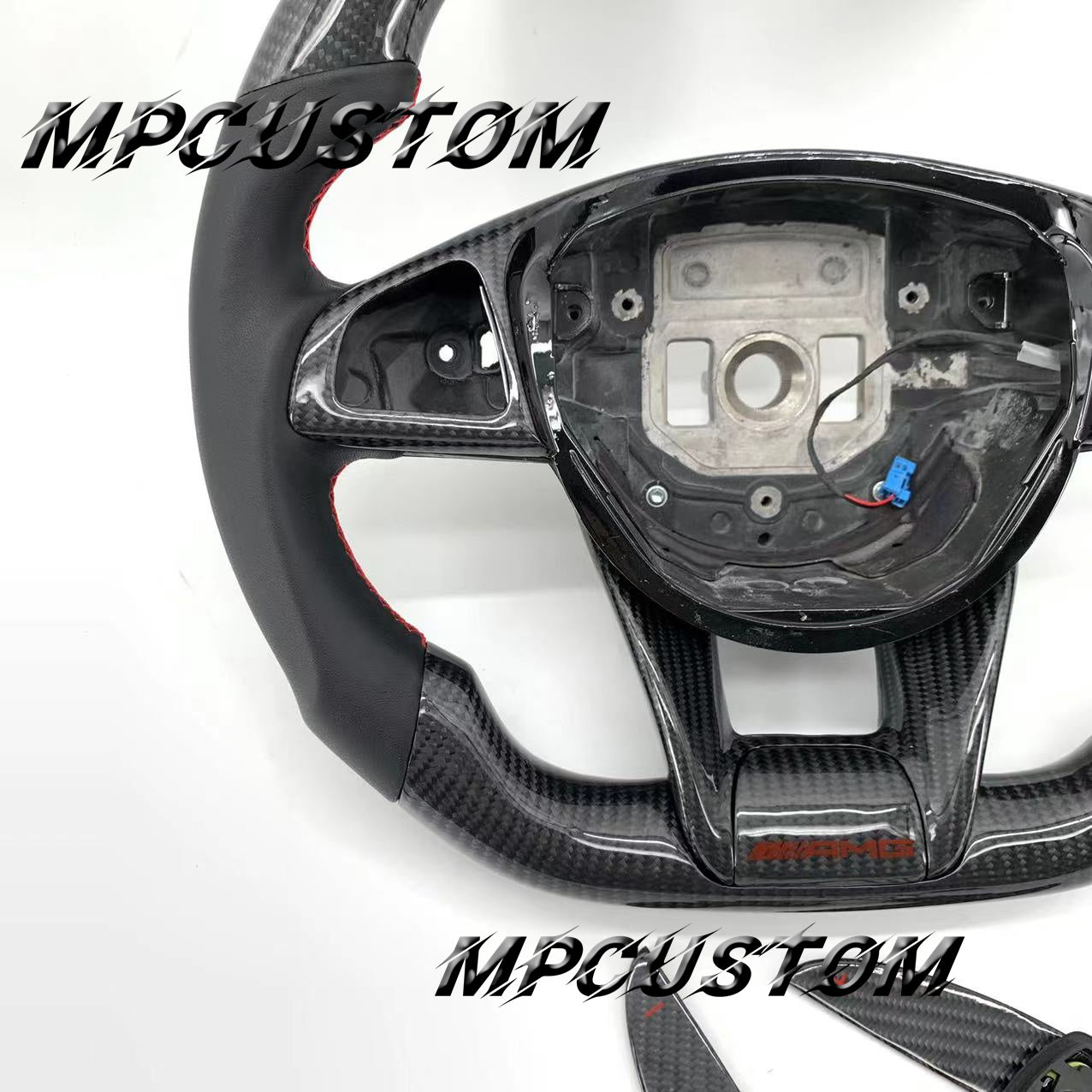 Mpcustom for Mercedes Benz 808AMG /W205 AMG carbon fiber steering wheel gloss and red stripe line