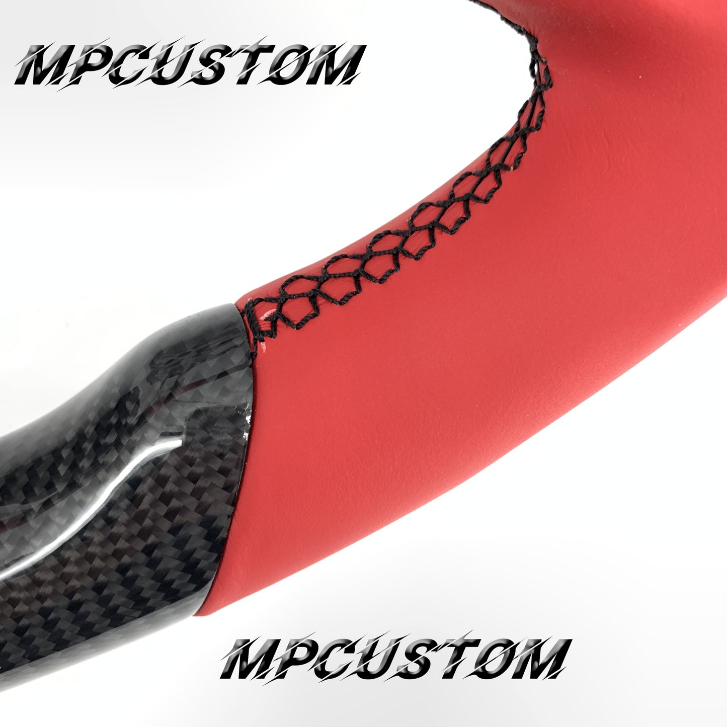 Mpcustom for Ford Mustang 2018-2022 carbon fiber steering wheel red stripe line and black stitching
