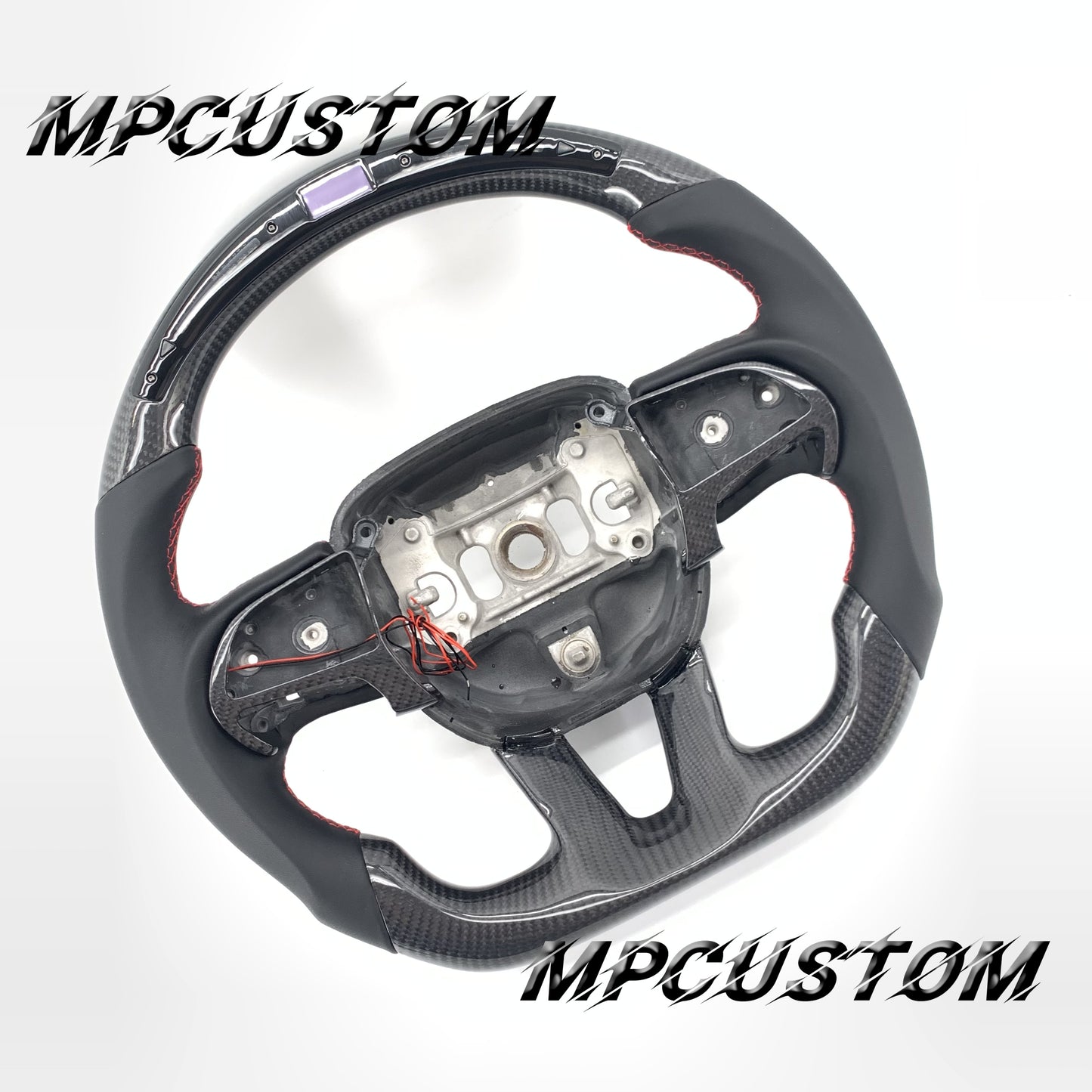 Mpcustom for Dodge SRT Challenger 2015-2021  carbon fiber steering wheel red smooth and led