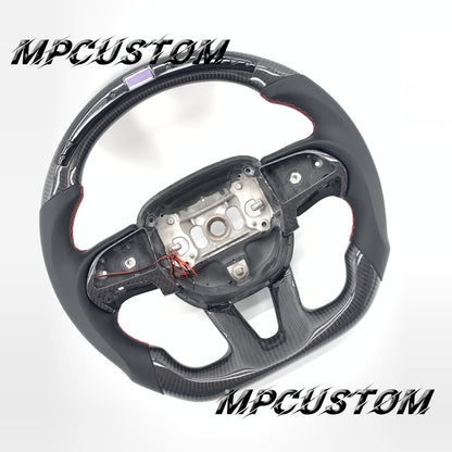 Mpcustom for Dodge SRT Challenger 2015-2021  carbon fiber steering wheel red smooth and led