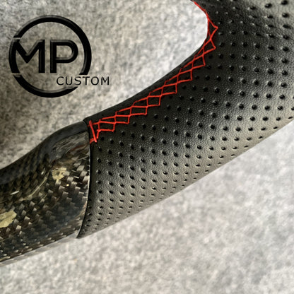 MPCUSTOM Fit For Ford mustang SHELBY GT350R 2018-2023 EcoBoost/GENUINE2018-2021 carbon fiber steering wheel black perforated leather red center line