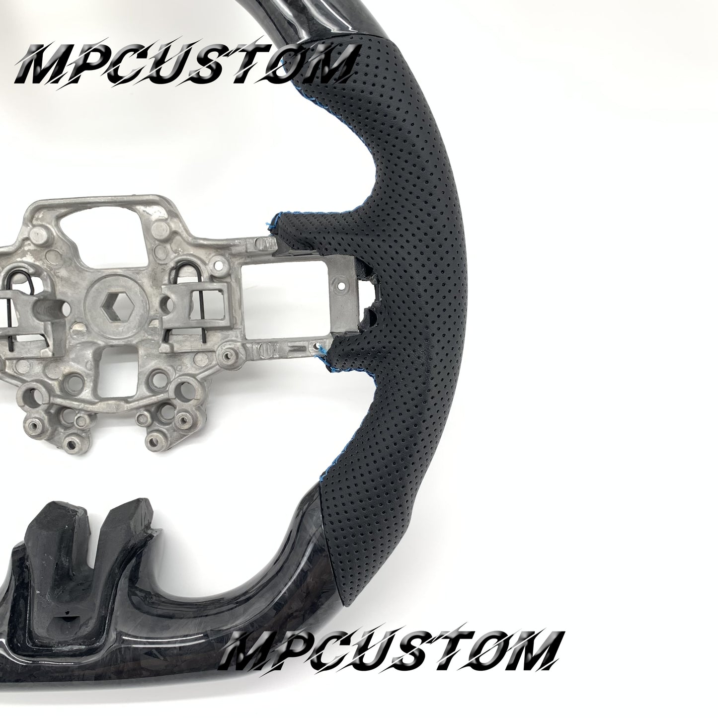 Mpcustom for Ford Mustang 2018-2022 carbon fiber steering wheel blue stripe line and blue stitching