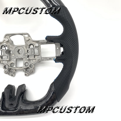 Mpcustom for Ford Mustang 2018-2022 carbon fiber steering wheel blue stripe line and blue stitching