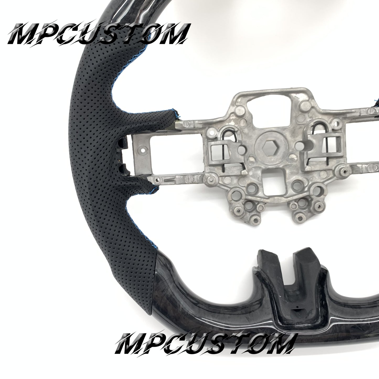 Mpcustom for Ford Mustang 2018-2022 carbon fiber steering wheel blue stripe line and blue stitching