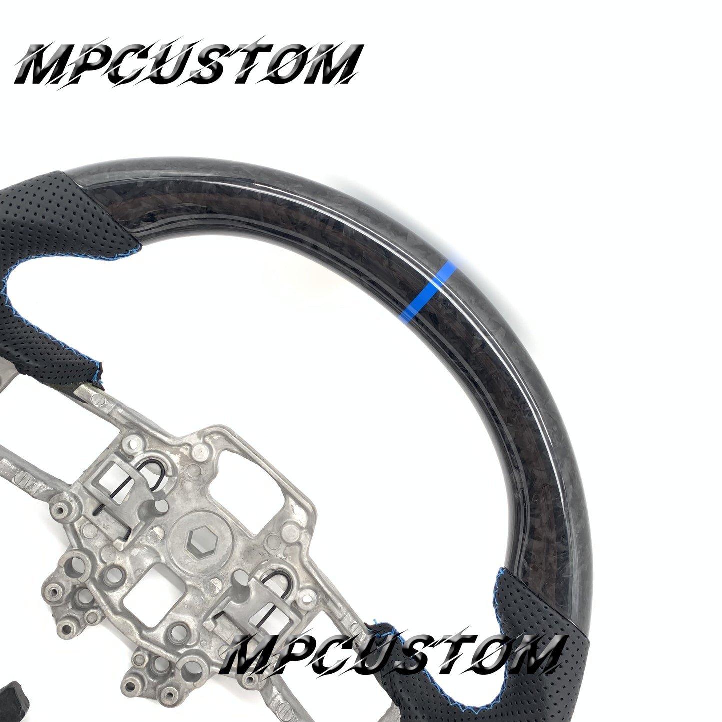 Mpcustom for Ford Mustang 2018-2022 carbon fiber steering wheel blue stripe line and blue stitching