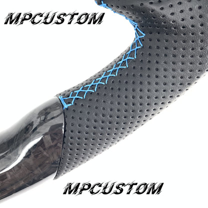 Mpcustom for Ford Mustang 2018-2022 carbon fiber steering wheel blue stripe line and blue stitching