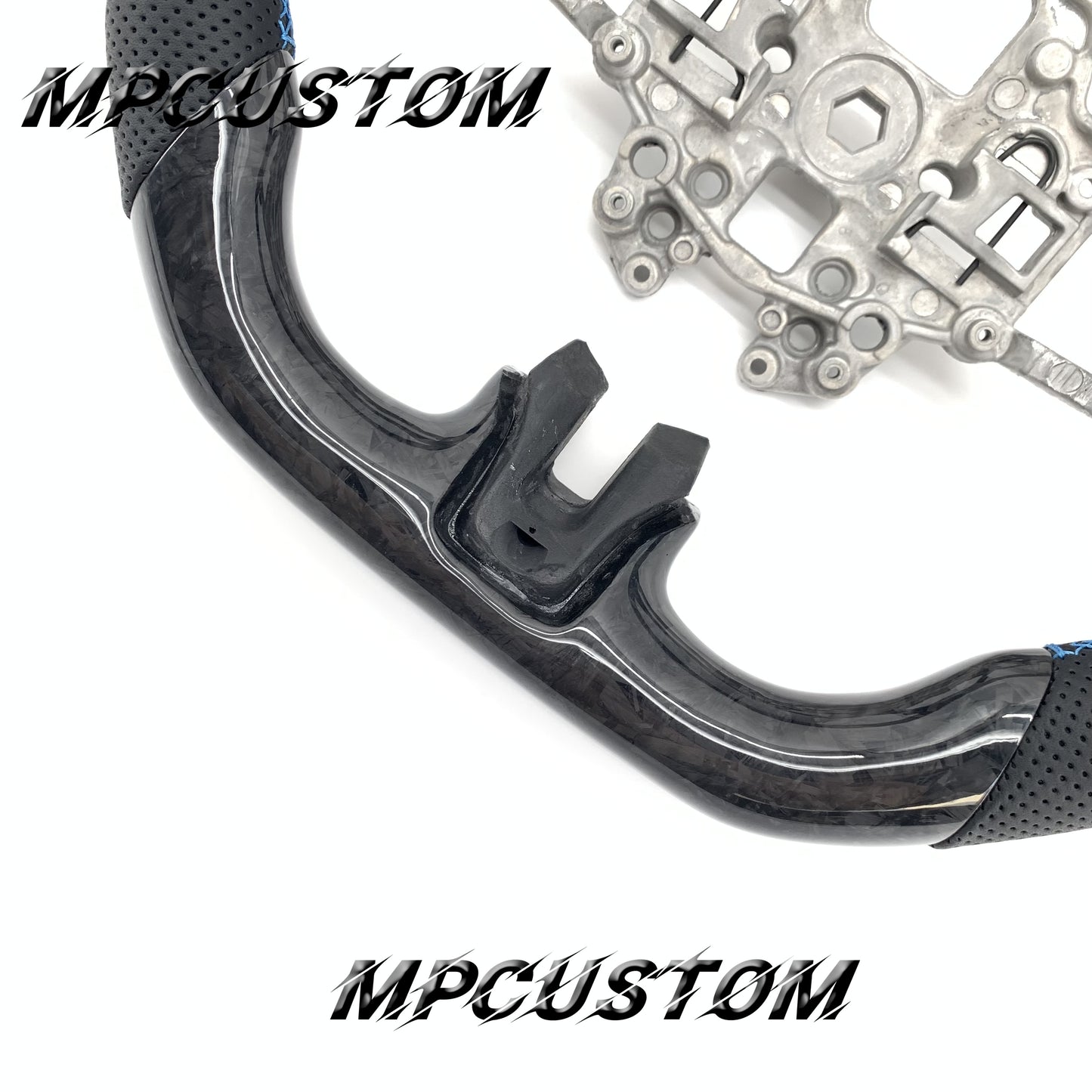 Mpcustom for Ford Mustang 2018-2022 carbon fiber steering wheel blue stripe line and blue stitching