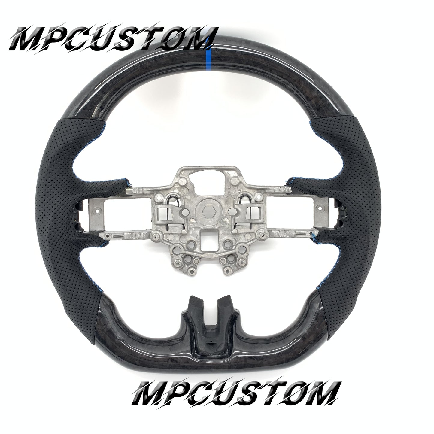 Mpcustom for Ford Mustang 2018-2022 carbon fiber steering wheel gloss and blue stitching