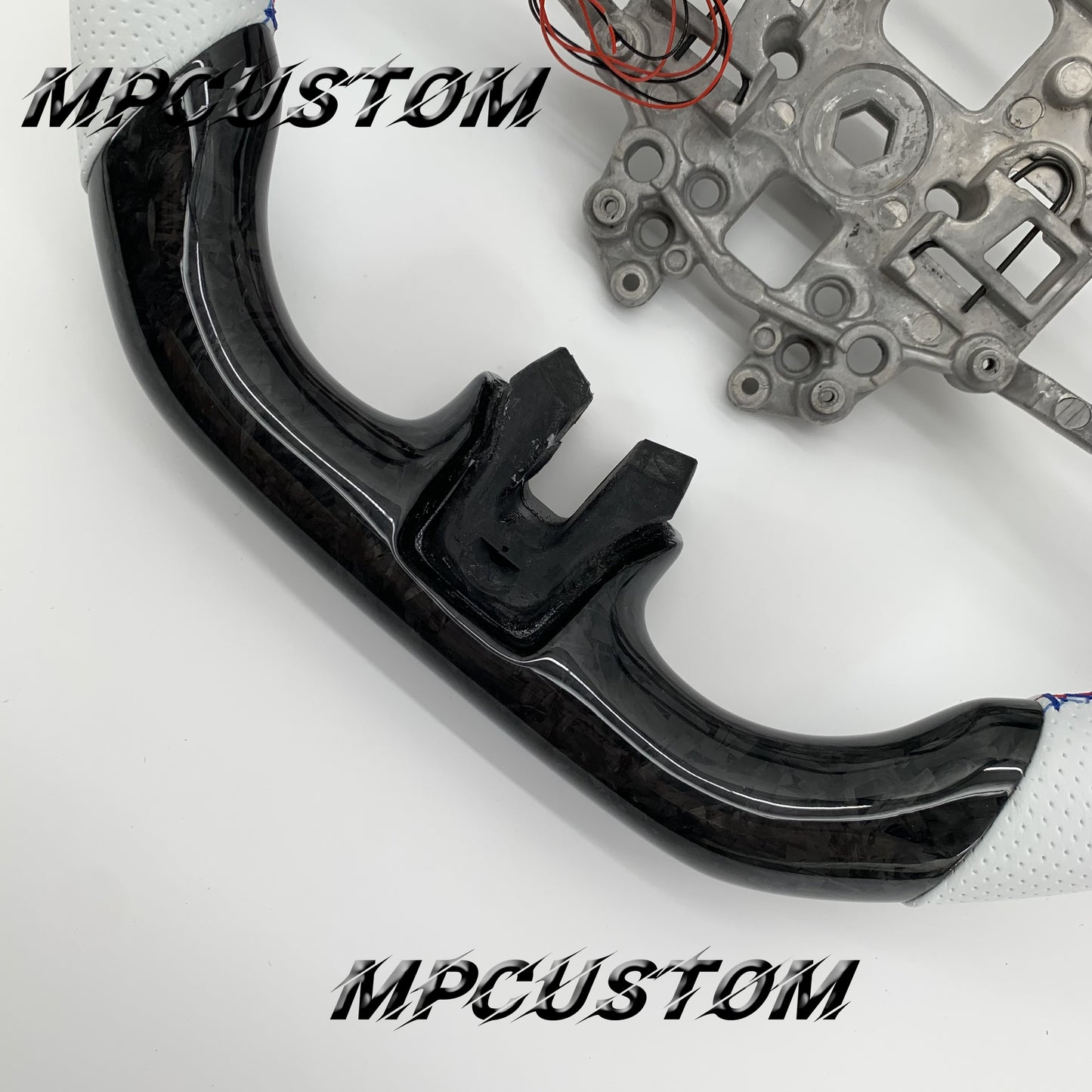 Mpcustom for Ford Mustang 2018-2022 carbon fiber steering wheel white perforated leather