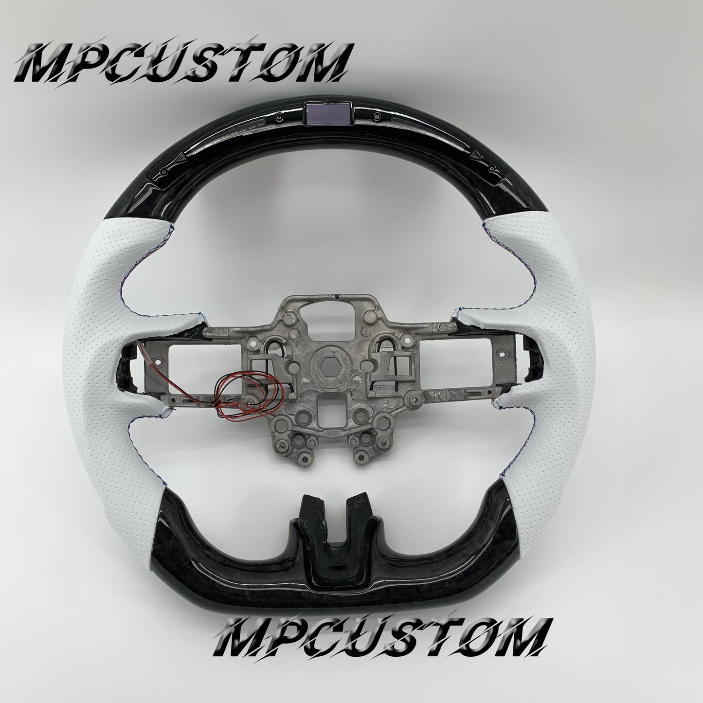 Mpcustom for Ford Mustang 2018-2022 carbon fiber steering wheel white perforated leather