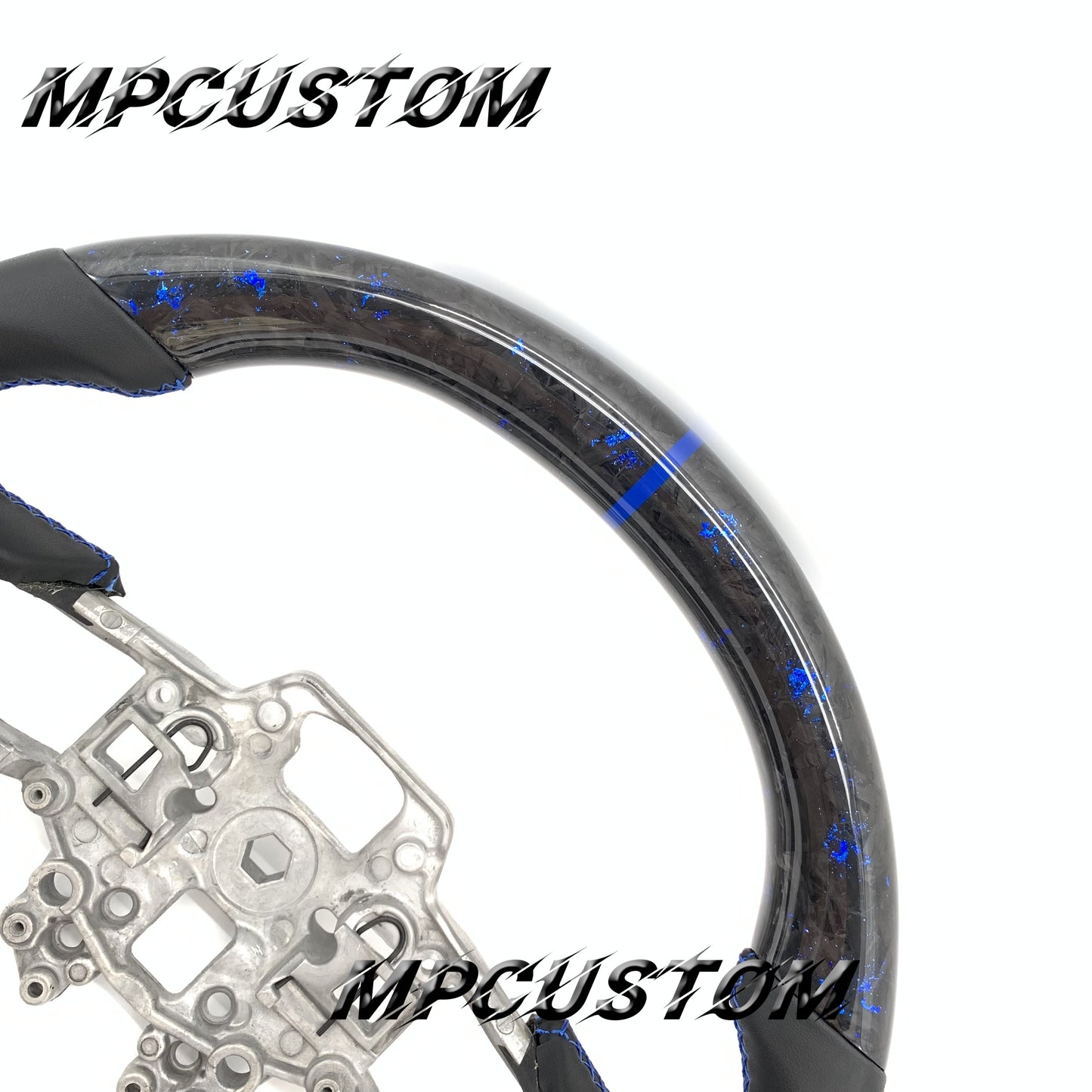 Mpcustom for Ford Mustang 2018-2022 carbon fiber steering wheel blue stripe line and smooth