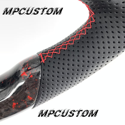 Mpcustom for Ford Mustang 2018-2022 carbon fiber steering wheel flat bottom and led