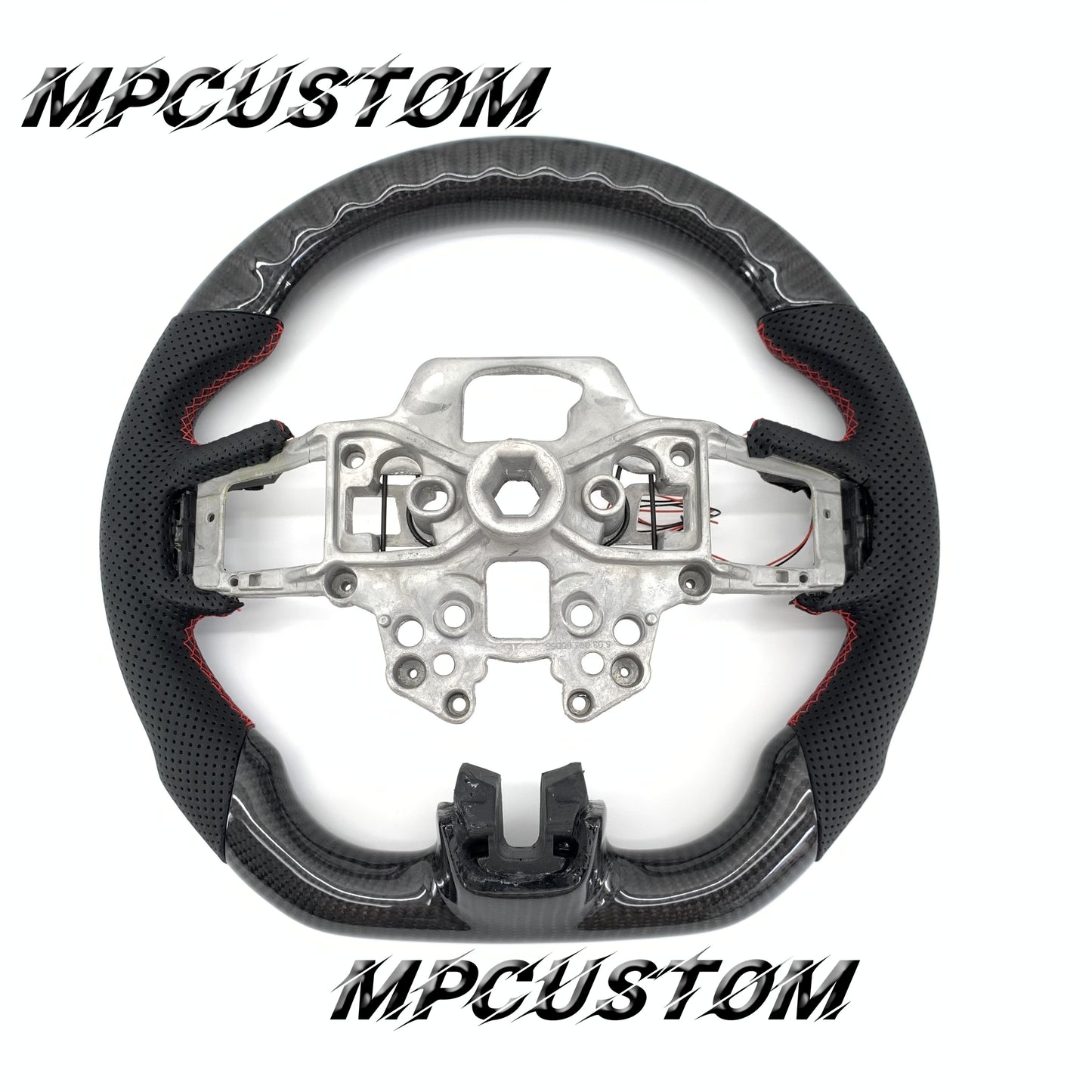 Mpcustom for Ford Mustang 2018-2022 carbon fiber steering wheel gloss and red stitching