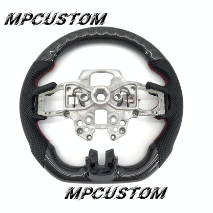 Mpcustom for Ford Mustang 2018-2022 carbon fiber steering wheel gloss and red stitching