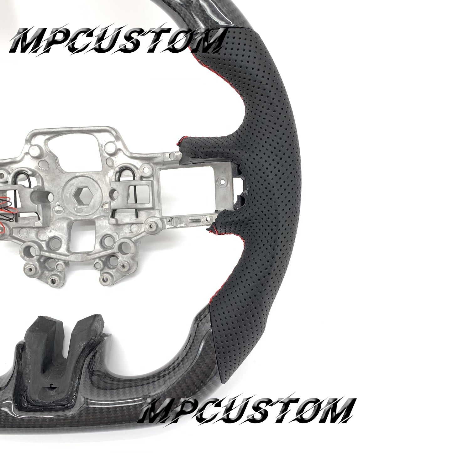 Mpcustom for Ford Mustang 2018-2022 carbon fiber steering wheel gloss and red stitching