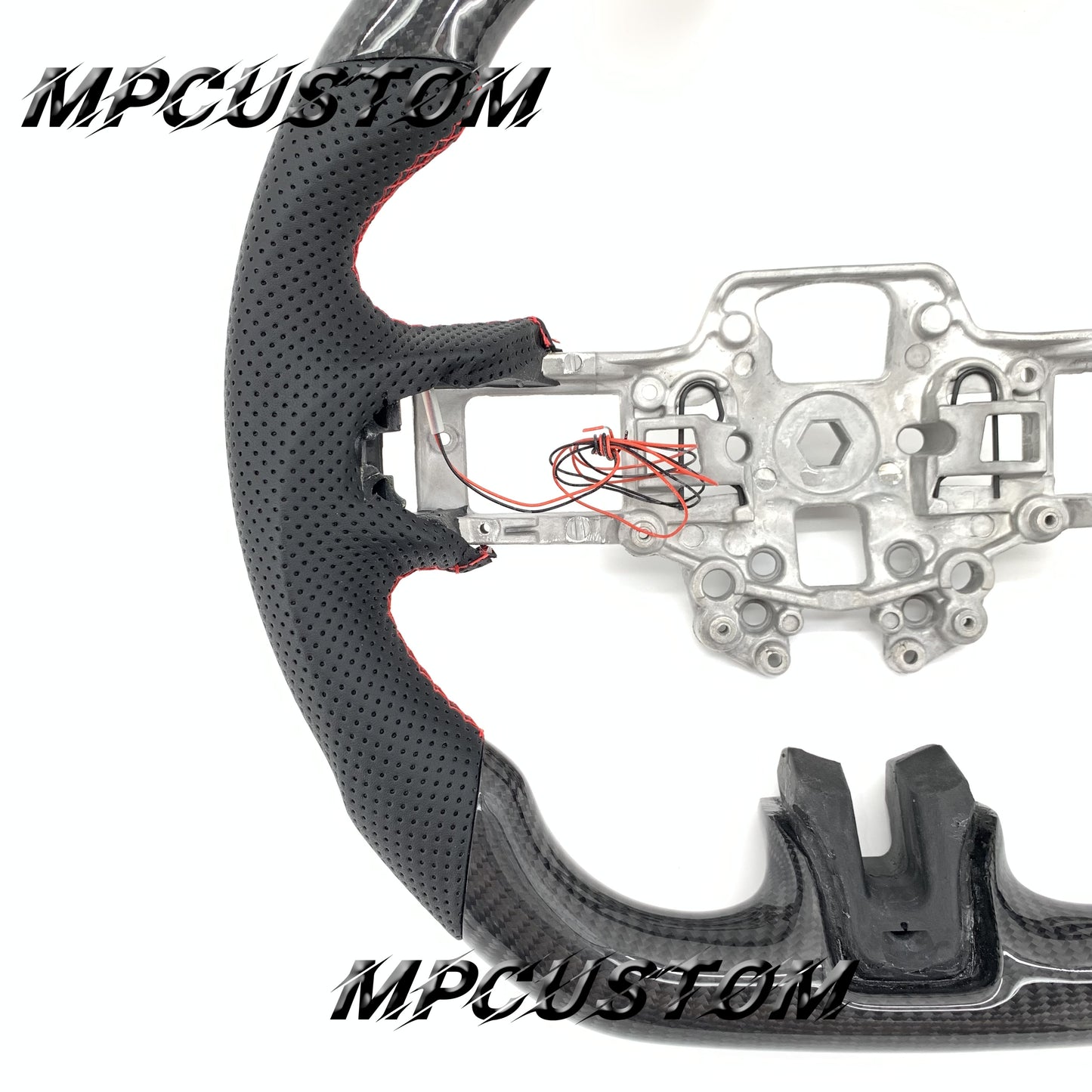 Mpcustom for Ford Mustang 2018-2022 carbon fiber steering wheel gloss and red stitching