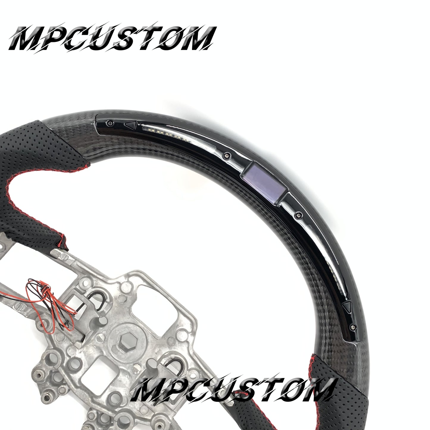 Mpcustom for Ford Mustang 2018-2022 carbon fiber steering wheel red stitching and led