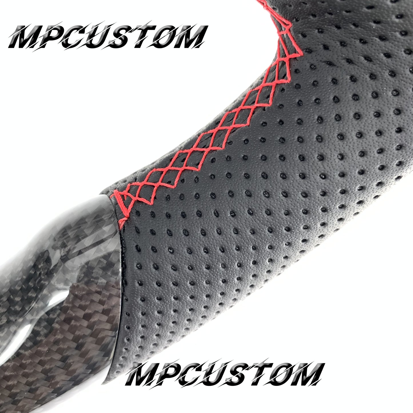 Mpcustom for Ford Mustang 2018-2022 carbon fiber steering wheel gloss and red stitching