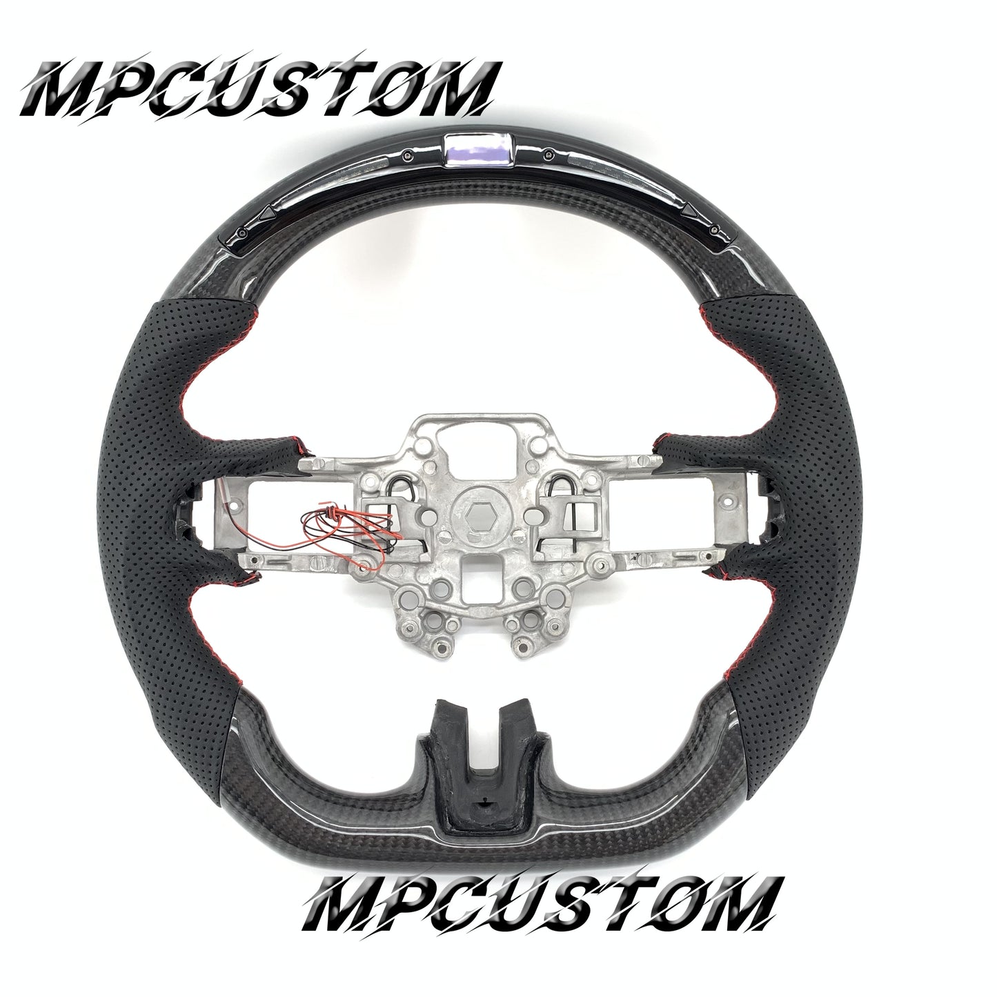 Mpcustom for Ford Mustang 2018-2022 carbon fiber steering wheel gloss and red stitching