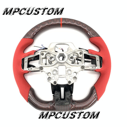 Mpcustom for Ford Mustang 2018-2022 carbon fiber steering wheel round top and red stripe line