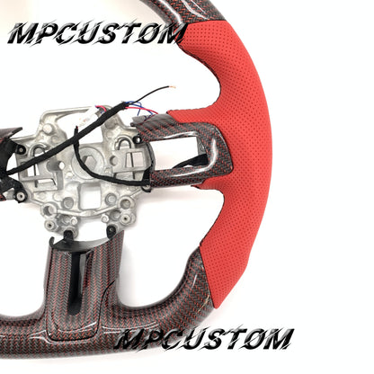 Mpcustom for Ford Mustang 2018-2022 carbon fiber steering wheel gloss and red perforated leather