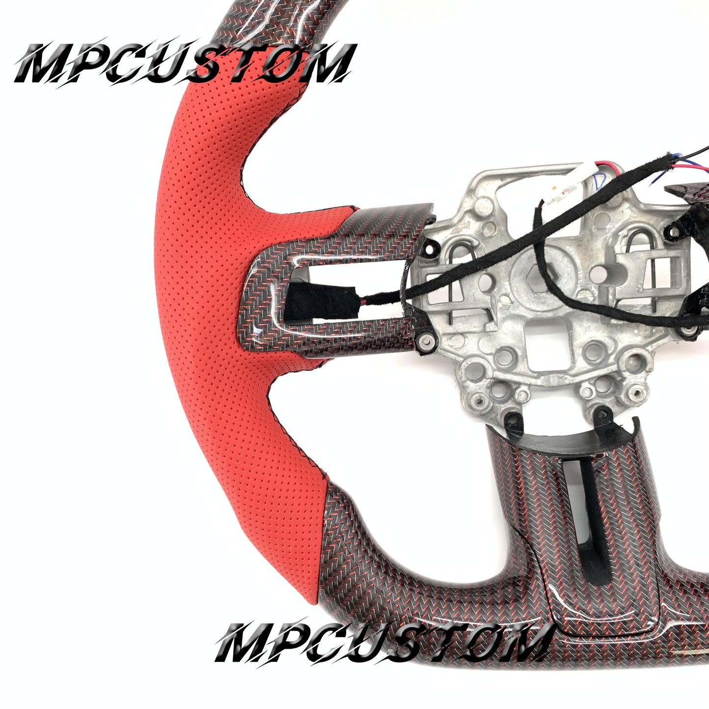Mpcustom for Ford Mustang 2018-2022 carbon fiber steering wheel gloss and red perforated leather