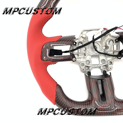 Mpcustom for Ford Mustang 2018-2022 carbon fiber steering wheel gloss and red perforated leather