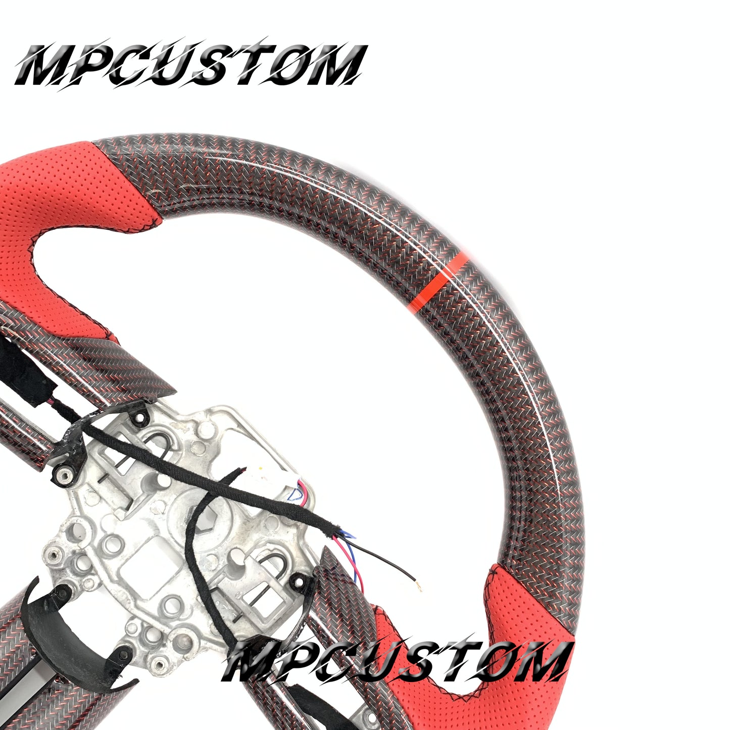 Mpcustom for Ford Mustang 2018-2022 carbon fiber steering wheel round top and red stripe line