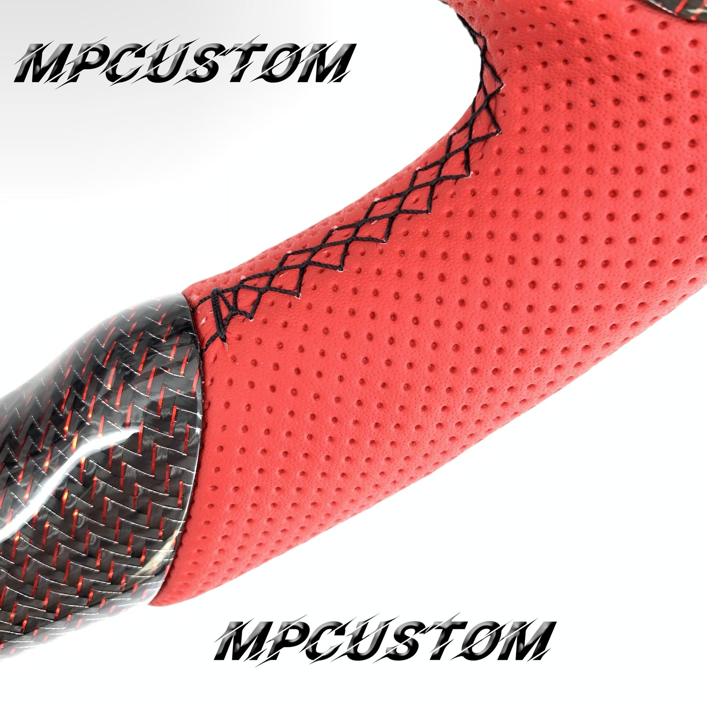 Mpcustom for Ford Mustang 2018-2022 carbon fiber steering wheel gloss and red perforated leather