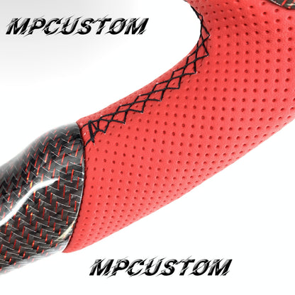 Mpcustom for Ford Mustang 2018-2022 carbon fiber steering wheel gloss and red perforated leather