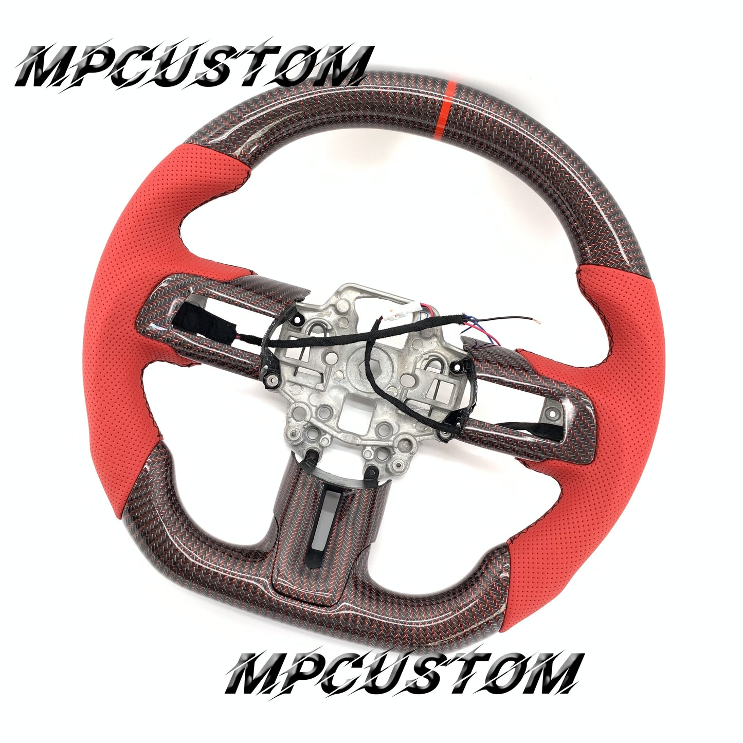 Mpcustom for Ford Mustang 2018-2022 carbon fiber steering wheel round top and red stripe line