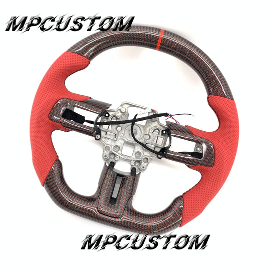 Mpcustom for Ford Mustang 2018-2022 carbon fiber steering wheel round top and red stripe line