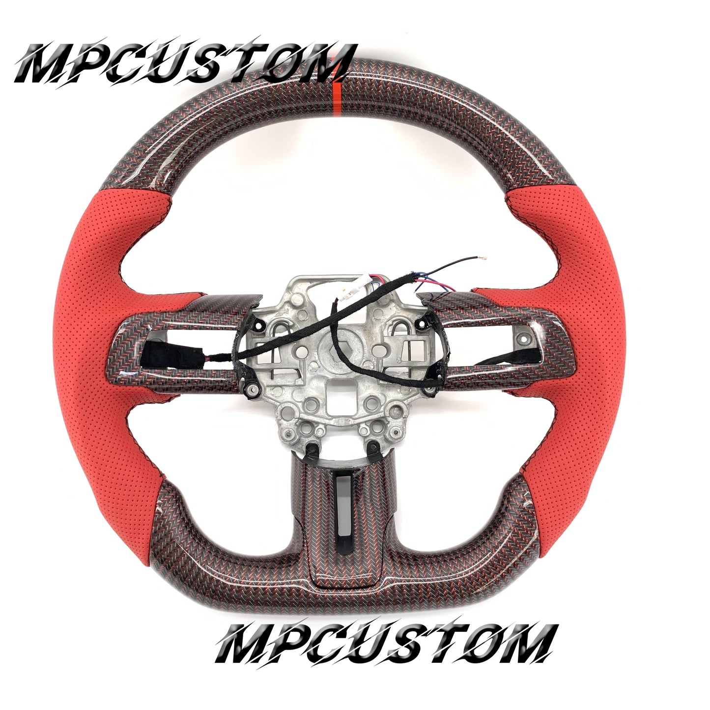 Mpcustom for Ford Mustang 2018-2022 carbon fiber steering wheel gloss and red perforated leather