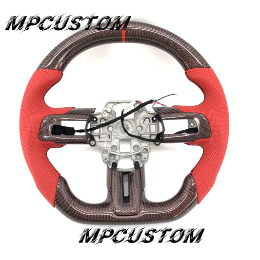 Mpcustom for Ford Mustang 2018-2022 carbon fiber steering wheel gloss and red perforated leather