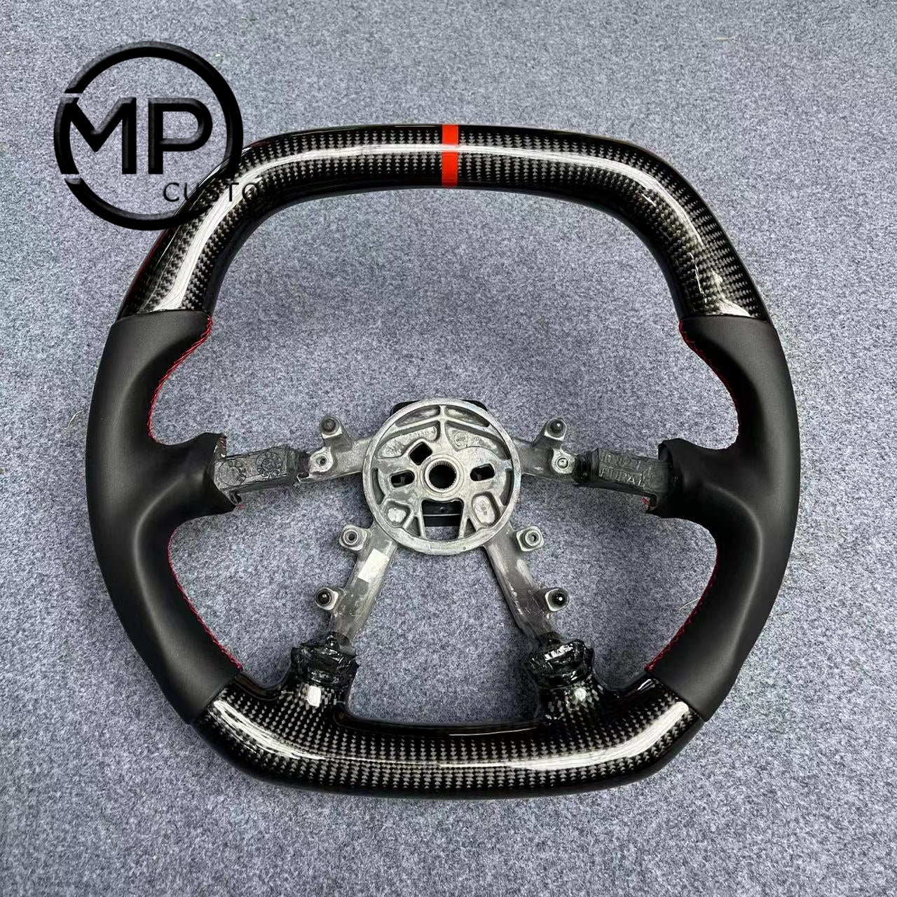 MPCUSTOM Fit For  Chevrolet Corvette C5 carbon fiber steering wheel black smooth leather red center line