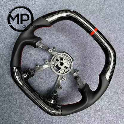 MPCUSTOM Fit For  Chevrolet Corvette C5 carbon fiber steering wheel black smooth leather red center line