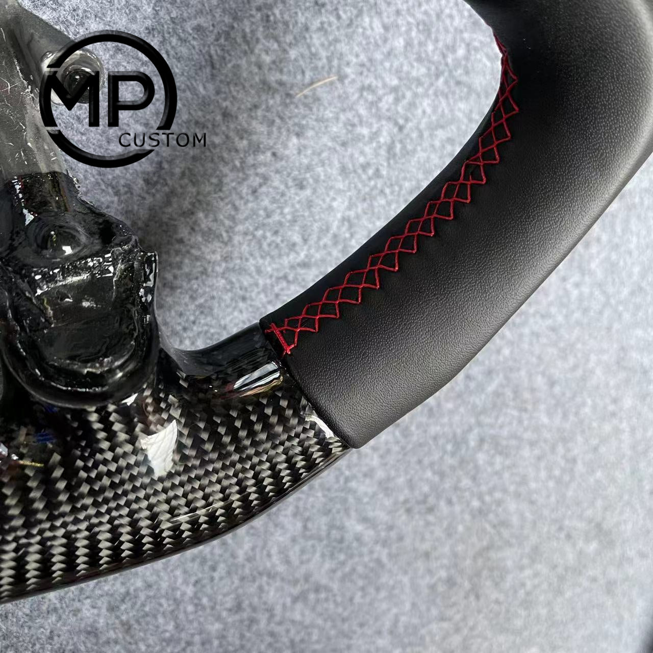 MPCUSTOM Fit For  Chevrolet Corvette C5 carbon fiber steering wheel black smooth leather red center line