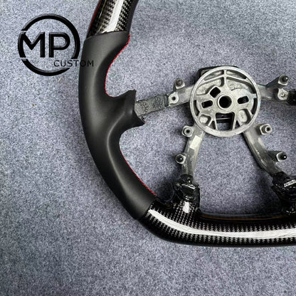 MPCUSTOM Fit For  Chevrolet Corvette C5 carbon fiber steering wheel black smooth leather red center line