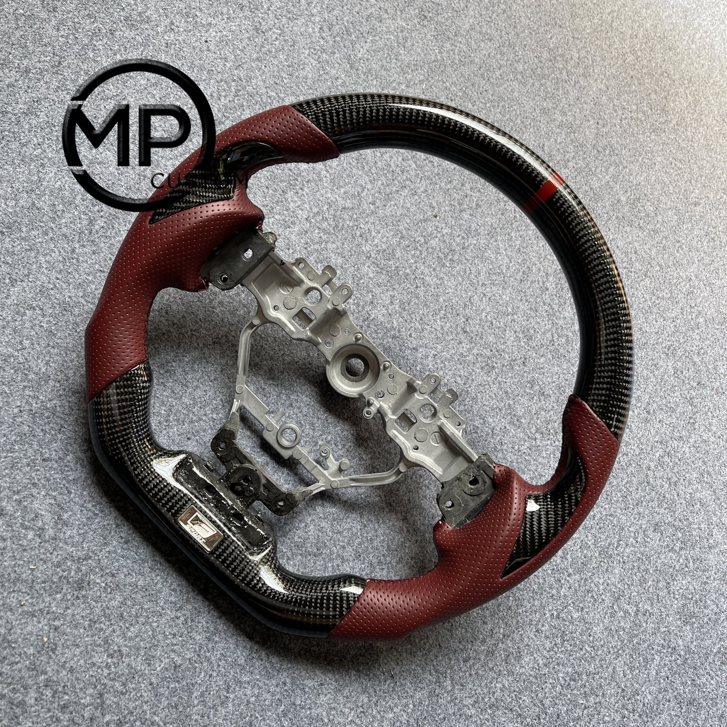 MPCUSTOM Fit For .Lexus IS250 IS300 IS350 RC300 RC350 14-20 carbon fiber steering wheel red perforated leather red center line thumb grips